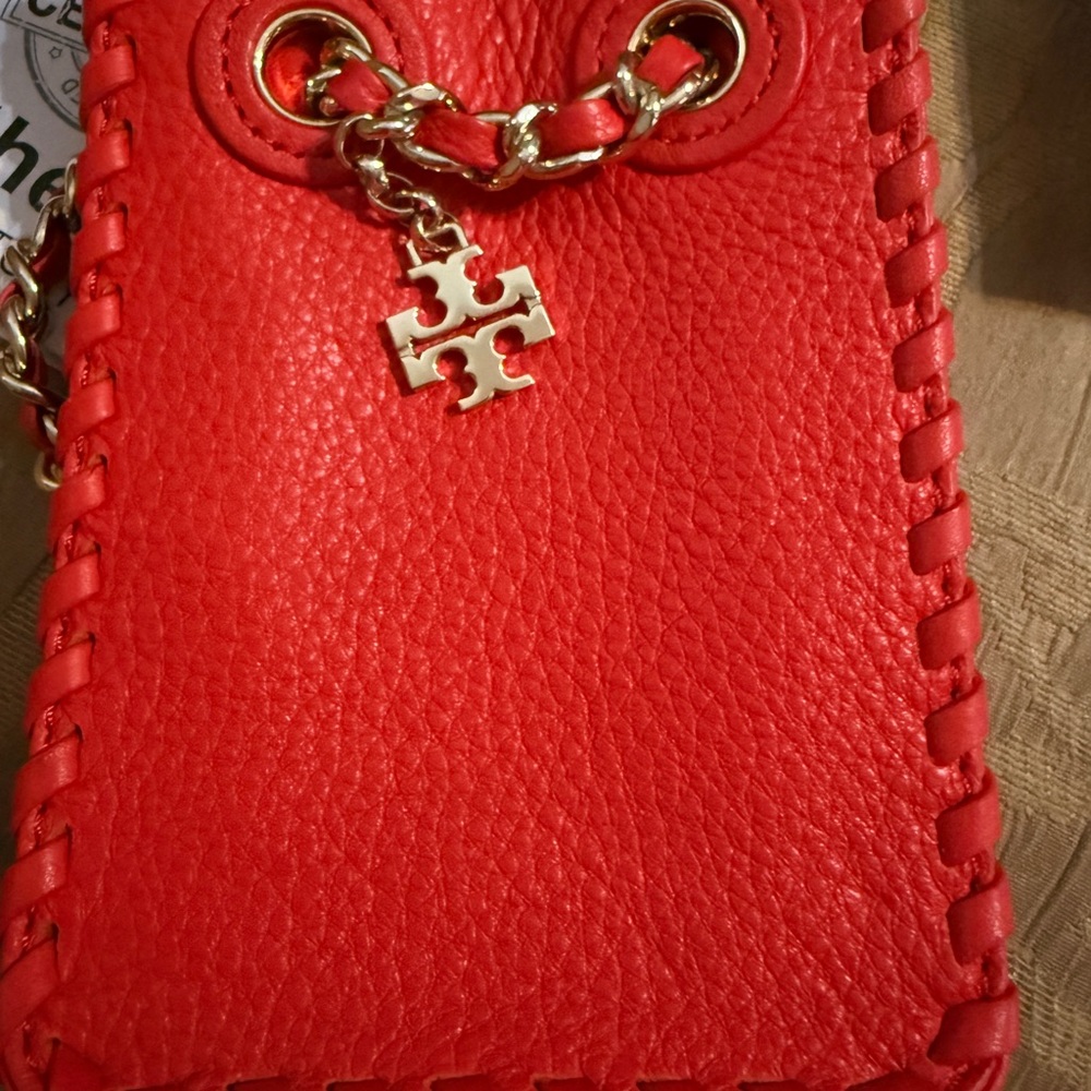 Tory Burch Red Leather Phone Case Crossbody with COA & dust bag in EUC - Picture 5 of 17